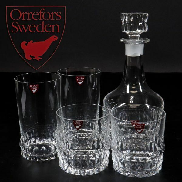 e3863【Orrefors Sweden】オレフォス　スウェーデン　デキャンタ＆グラス　4個セット