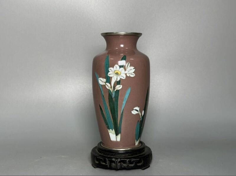 花瓶 七宝焼 花器 七宝 花入 花入れ 高さ約12cm 七宝花瓶 木箱付き 花台付き