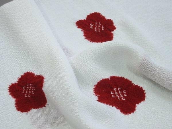 日本製・正絹ちりめんりんだし帯揚げ―白地紅赤　絞り帯揚げ