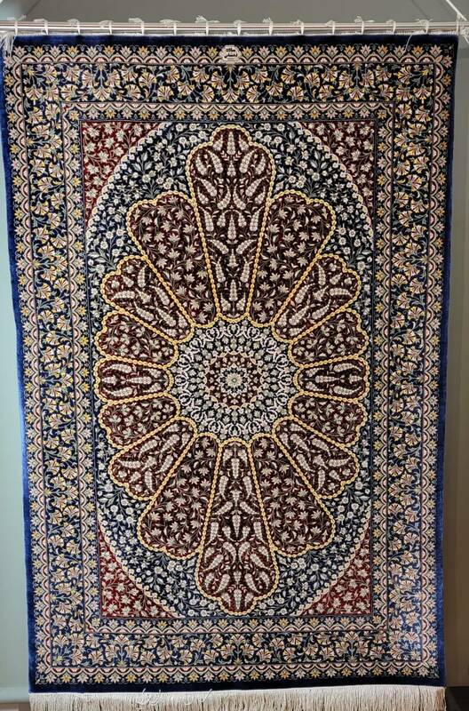 200万円購入品　即決！！　シルク　ペルシャ絨毯　タペストリー　RAKHSHANI SAVEH 147cm×98cm　イラン製　美品　　
