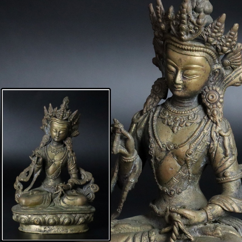 【宙】中国古玩 銅製 チベット仏 高20.5cm 1211g ヴァジュラ・サットヴァ 坐像 タイ アユタヤ 金剛薩 仏教美術 C2M04.k.B