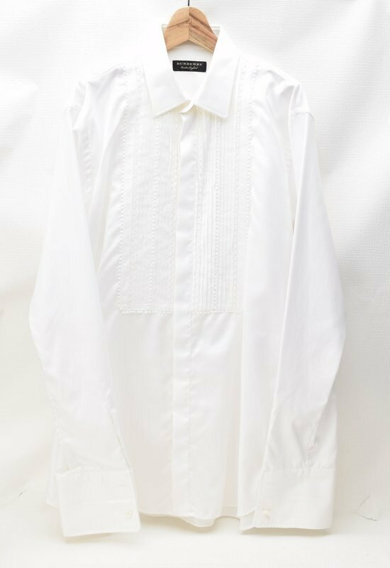 美品 BURBERRY バーバリー 【Wカフス フリル シャツ ホワイト サイズ41 綿100％】ロンドン