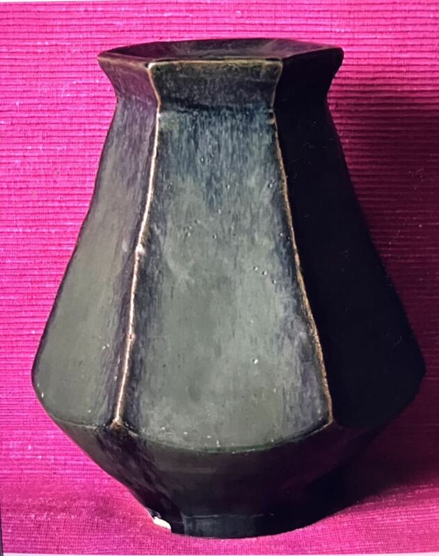 中国美術 古い緑釉六角花瓶 骨董