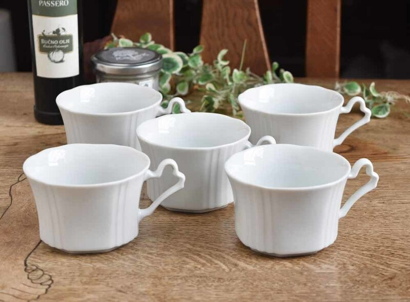 【白い食器】 とってが素敵！デザートカップ・スープカップ　マグカップ 5個組　（複数落札可能）陶磁器