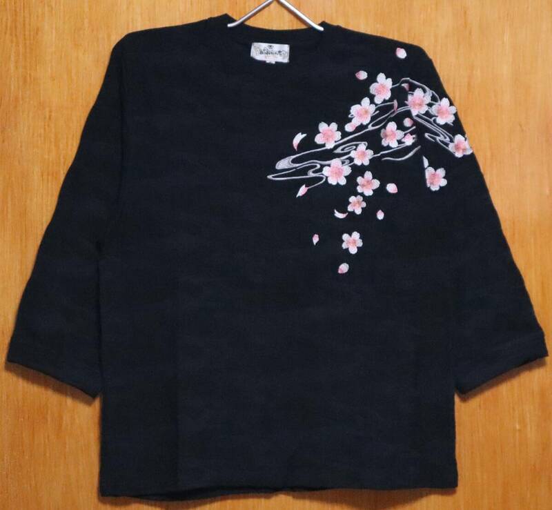 SALE！絡繰魂♪20 (M)203039ジャガード織桜刺繍７分袖Ｔシャツ 未使用