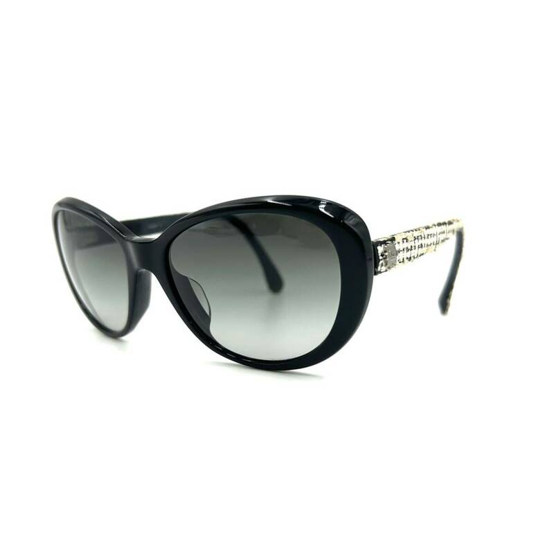 CHANEL シャネル　ツイード　tweed サングラス　sunglasses アイウェア　オーバル　ブラック　プラスチック　KL120