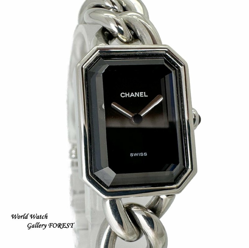 【シャネル CHANEL☆プルミエール M】H0452 中古 レディース腕時計 クオーツ 黒文字盤 ステンレス☆Aランク☆