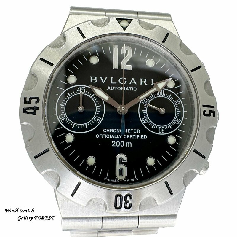 【ブルガリ BVLGARI☆ディアゴノ スクーバ】中古 メンズ 腕時計 SCB38S クロノグラフ 自動巻き 黒文字盤