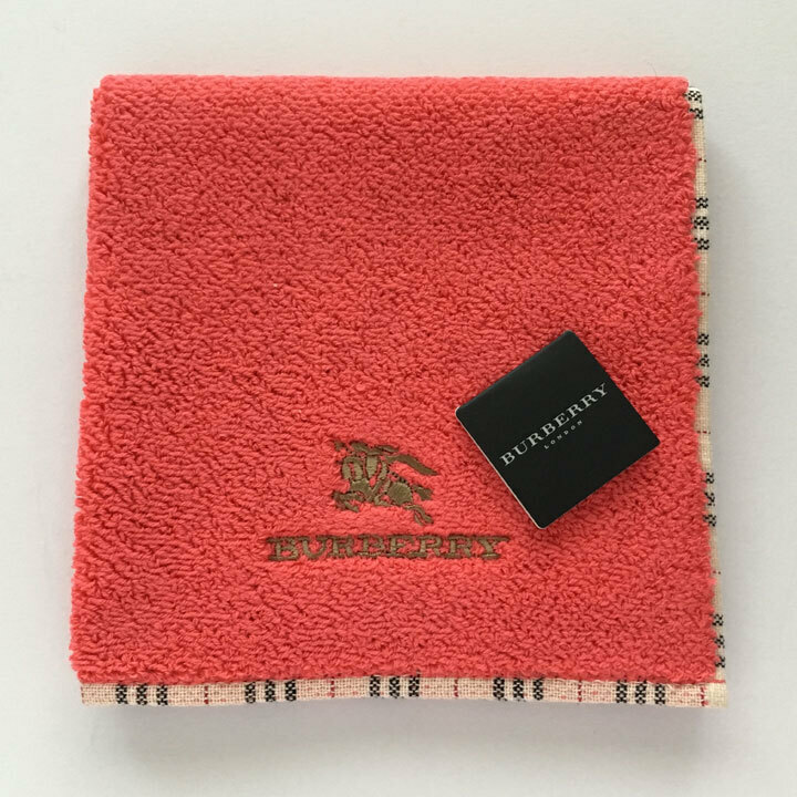 バーバリー / BURBERRY タオルハンカチ 赤ピンク 裏ノバチェック ロゴ・ホースマーク刺繍【2745】