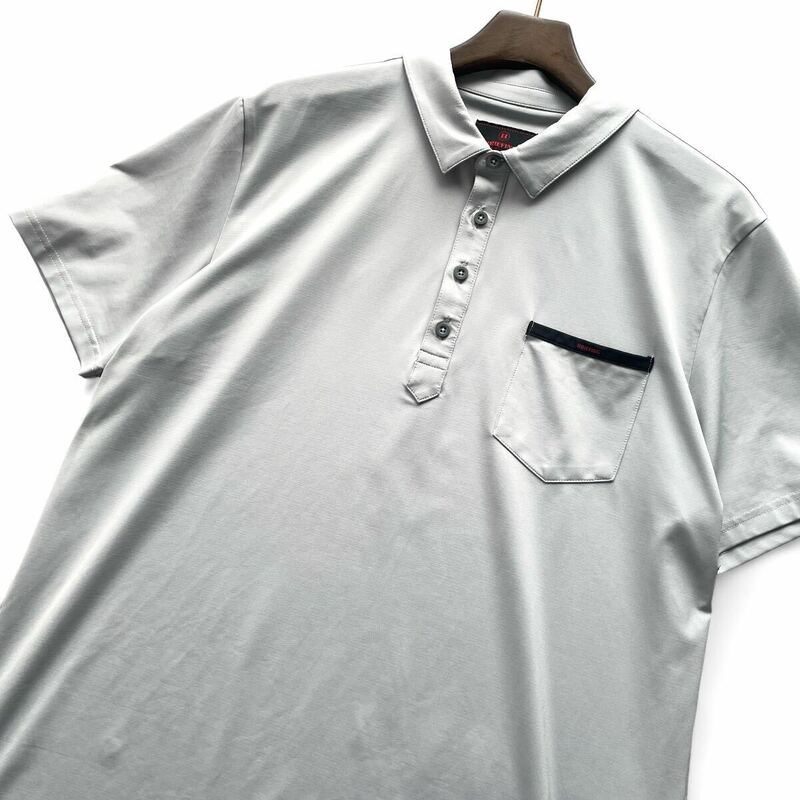 美品■BRIEFING GOLF ブリーフィング ゴルフ Lサイズ 半袖 ポロシャツ ゴルフウェア GOLF ストレッチ 吸水速乾 メンズ グレー 日本製