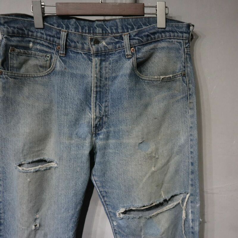 【即決】70s Levi's 505 66前期 リーバイスデニムパンツ ジーンズ ダメージ USA アメリカ製 古着 ヴィンテージ ビンテージ W35 L30