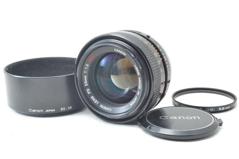 美品 キャノン Canon FD 55mm f/1.2 S.S.C. マニュアルフォーカス 標準レンズ BS-58 フード #6061