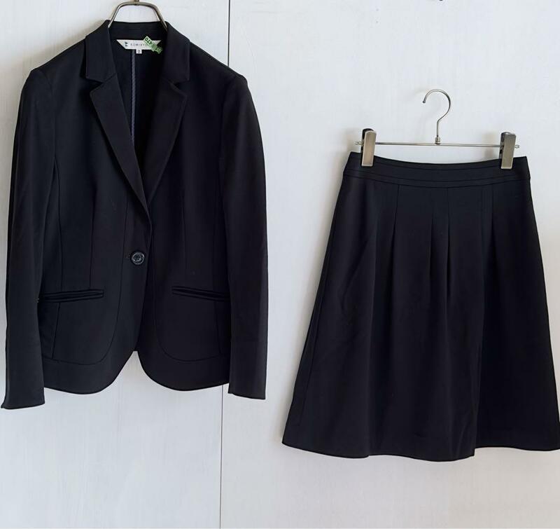 組曲 クミキョク スーツ セットアップ ジャケット スカート ウォッシャブル 洗える 黒 ブラック オフィス 仕事