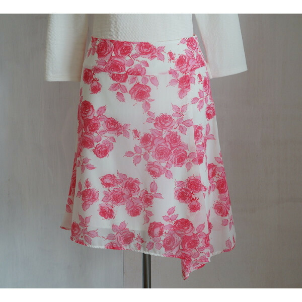 2サイズ リューデベー Rue de B 薔薇スカート 白 ピンク バラ 裾変形 花柄 花 レディース
