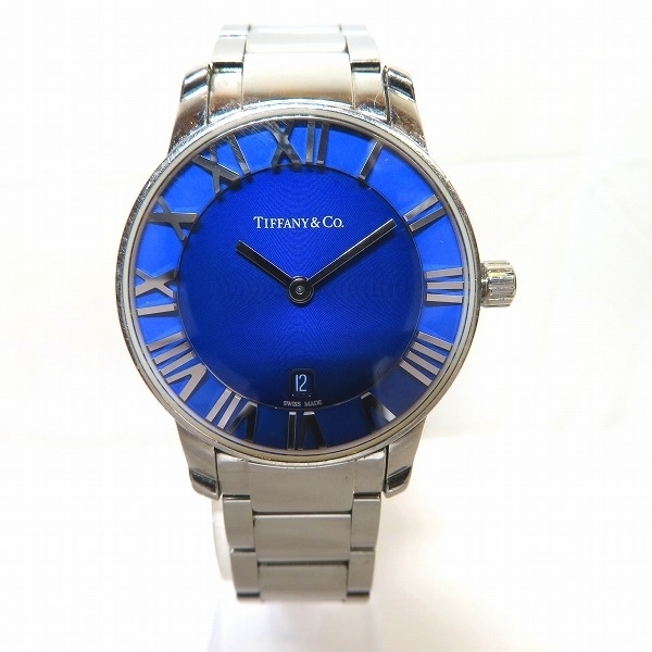 ティファニー アトラスドーム　デイト クォーツ ブルー文字盤 時計 腕時計 レディース☆0321