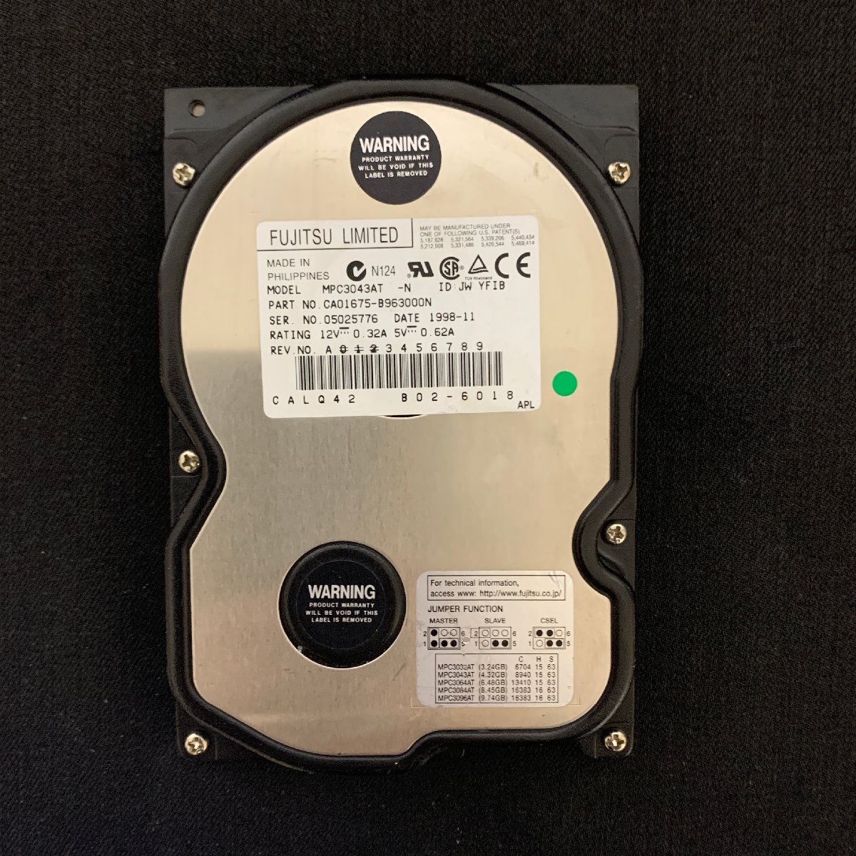 K990　FUJITSU　MPC3043AT-N　IDE接続　ハードディスクドライブ　4.3GB　動作確認済　