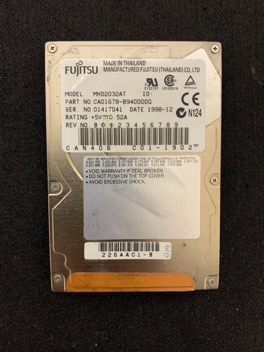 K844　FUJITSU　MHD2032AT　２.５インチハードディスクドライブ　3GB　動作確認済