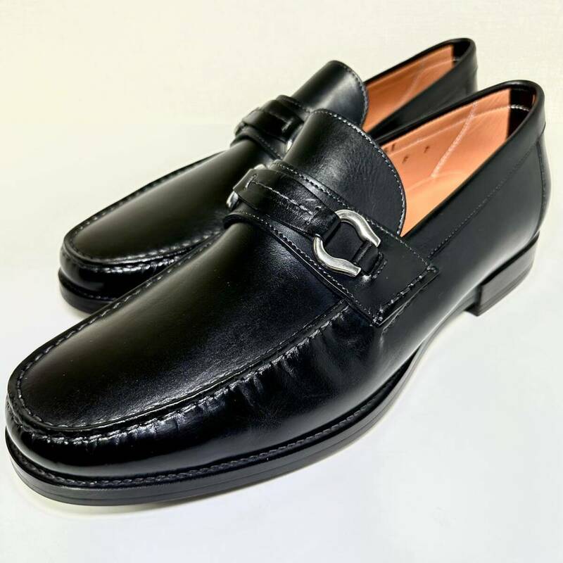 即決/試着程度/SANTONI サントーニ イタリア製 メンズ レザー モカシン ドライビング シューズ ローファー 7 26.0㎝相当 ブラック 革靴