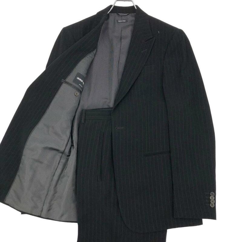 美品 GIORGIO ARMANI ジョルジオアルマーニ スーツ セットアップ テーラードジャケット パンツ スラックス 総裏 ノーベンツ Mサイズ