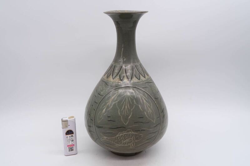 高麗青磁 花瓶 花器 高麗 一輪挿し 木箱付 中国美術 中国古玩 