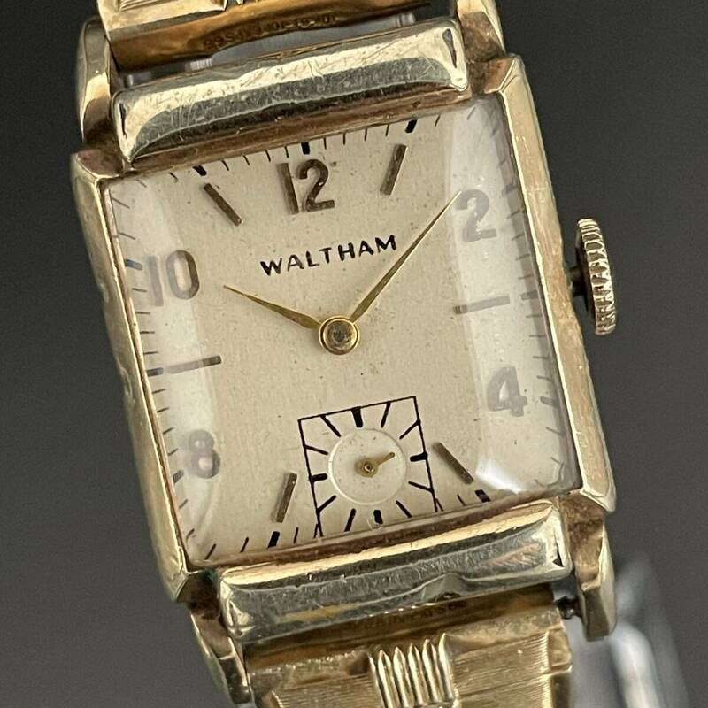 【貴重】ウォルサム/Waltham/手巻き/22㎜/ゴールドカラー/スクエア/750B/ユニセックス腕時計/男女兼用/アンティーク/動作良好