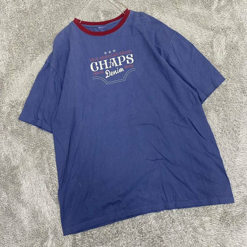 CHAPS チャップス Tシャツ 半袖カットソー ブルー 青 メンズ トップス 最落なし （B19）