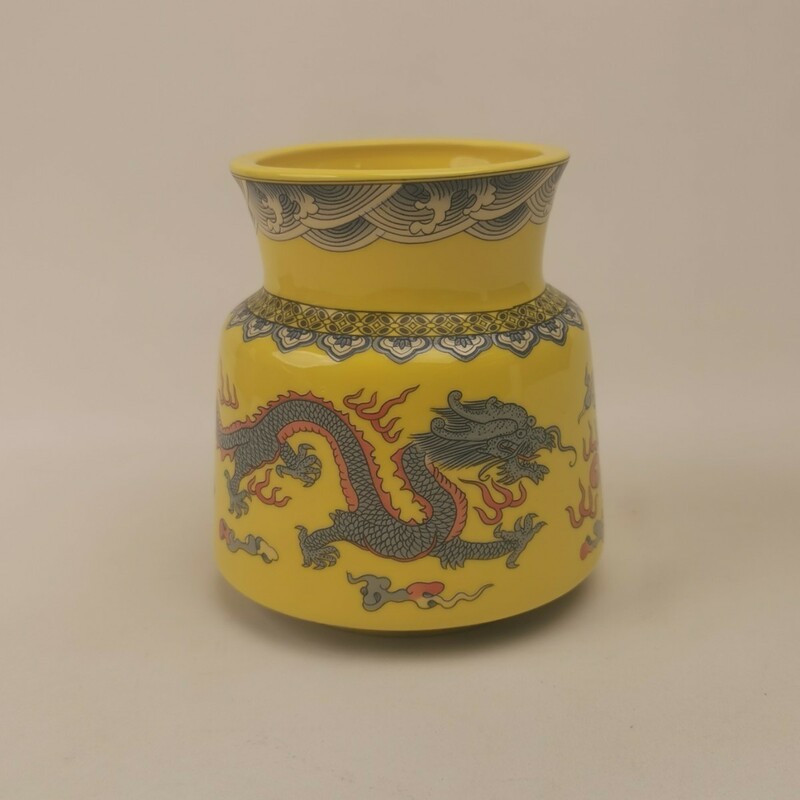 中国 古美術 清時代 黄釉 官窯 龍文 花瓶 花器 花入 置物