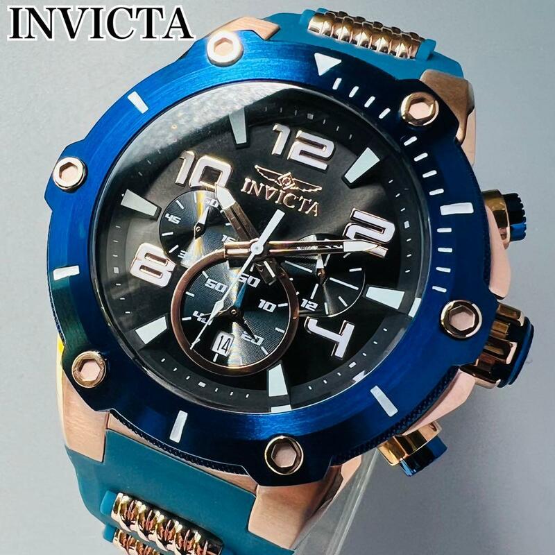 インビクタ INVICTA 腕時計 メンズ ブルー 新品 クォーツ 電池式 クロノグラフ 高級ブランド ケース付属 ラバーバンド シリコン 青 黒