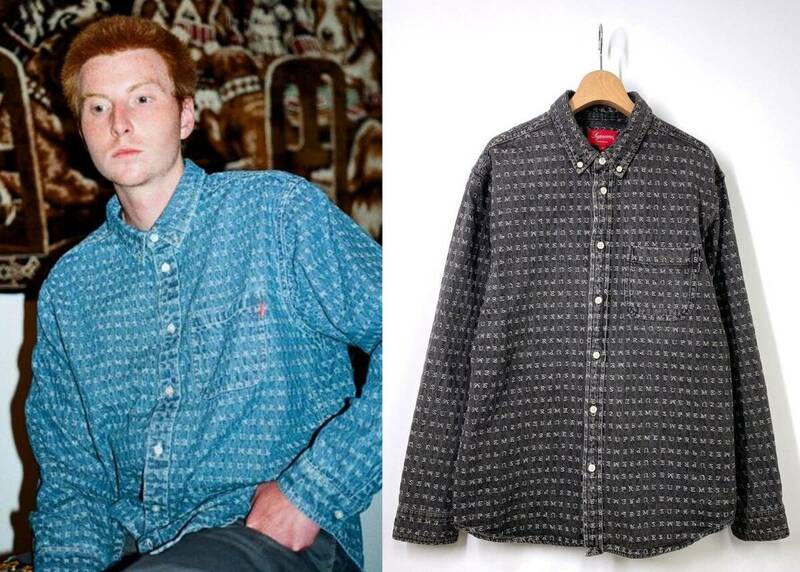 【美品 Mサイズ】Supreme シュプリーム Jacquard Logos Denim Shirt ジャガード ロゴ デニムシャツ 加工 ブラック 黒 ボタンダウン