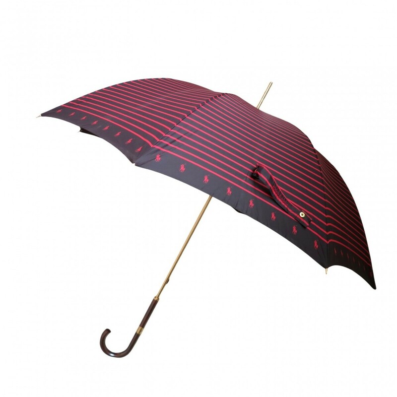 正規品 Ralph Lauren ラルフローレン 雨傘 長傘 ブラウンxレッド ストライプ ホースロゴ 本物保証 0505-064