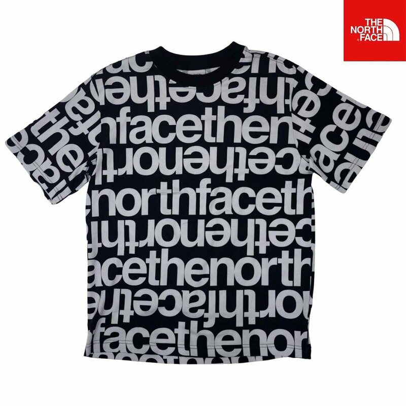 USA限定新品 ノースフェイス 総柄ロゴ 半袖Tシャツ (XXL) ブラックxホワイト THE NORTH FACE 日本未発売/ba60