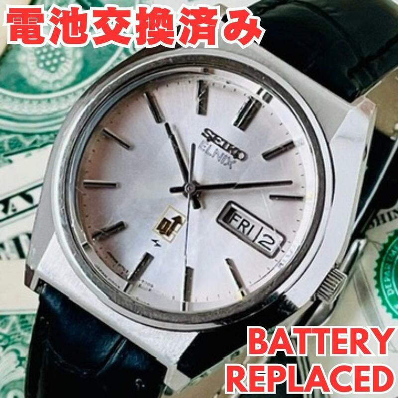 腕時計メンズ電池交換済みセイコーSEIKOエルニクス0703-7090アナログ電磁テンプ中古アンティーク稼働ヴィンテージ紳士カットガラスU960