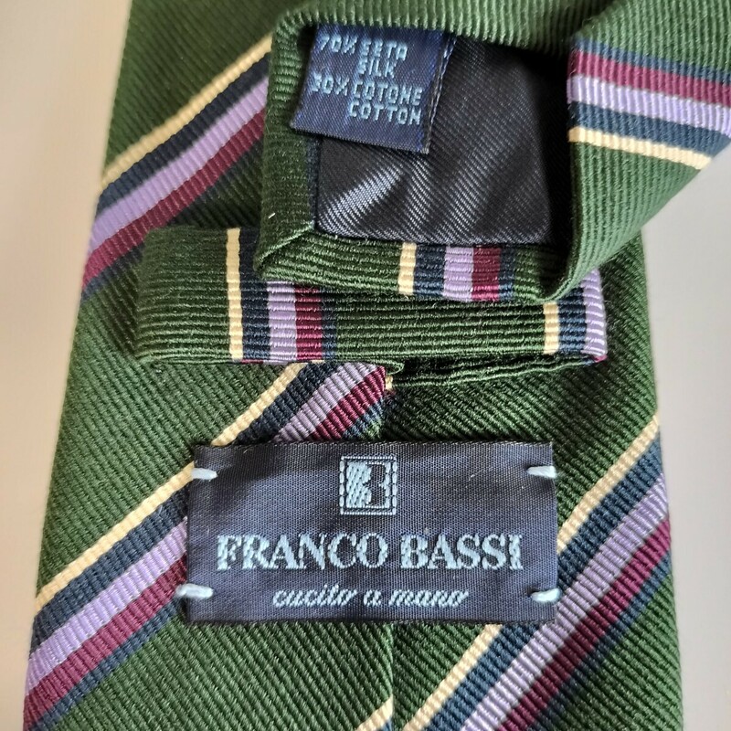 FRANCO BASSI(フランコバッシ)緑紺紫ストライプネクタイ
