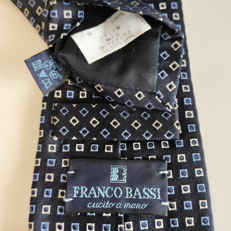 FRANCO BASSI(フランコバッシ)紺青白マイクロスクエアネクタイ