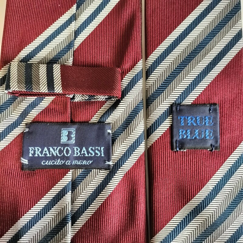 FRANCO BASSI(フランコバッシ)ワインレッド紺灰色ストライプネクタイ