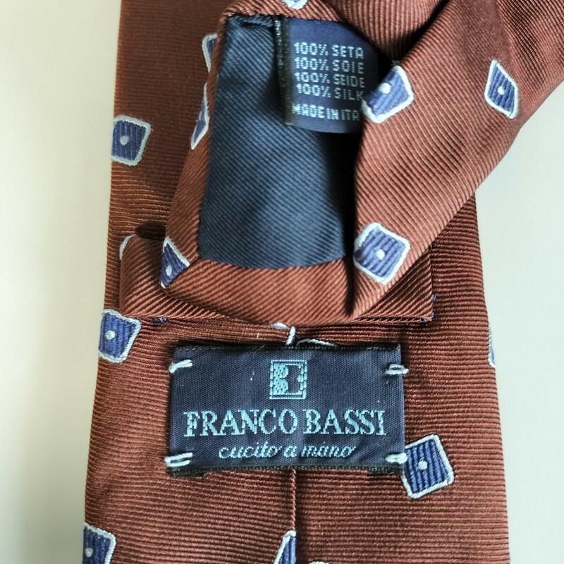 FRANCO BASSI(フランコバッシ)ブラウン青四角ドットネクタイ
