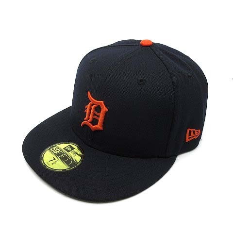 ニューエラ NEW ERA 59FIFTY MLBオンフィールド デトロイト タイガース キャップ 帽子 ロード ネイビー 紺 7 5/8 60.6cm 美品 メンズ