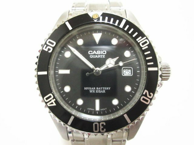 XB555◇カシオ クォーツ ダイバーズウォッチ MTD-1043 3針 デイト シルバー 黒文字盤 10気圧防水 / CASIO メンズ腕時計 / 現状渡し