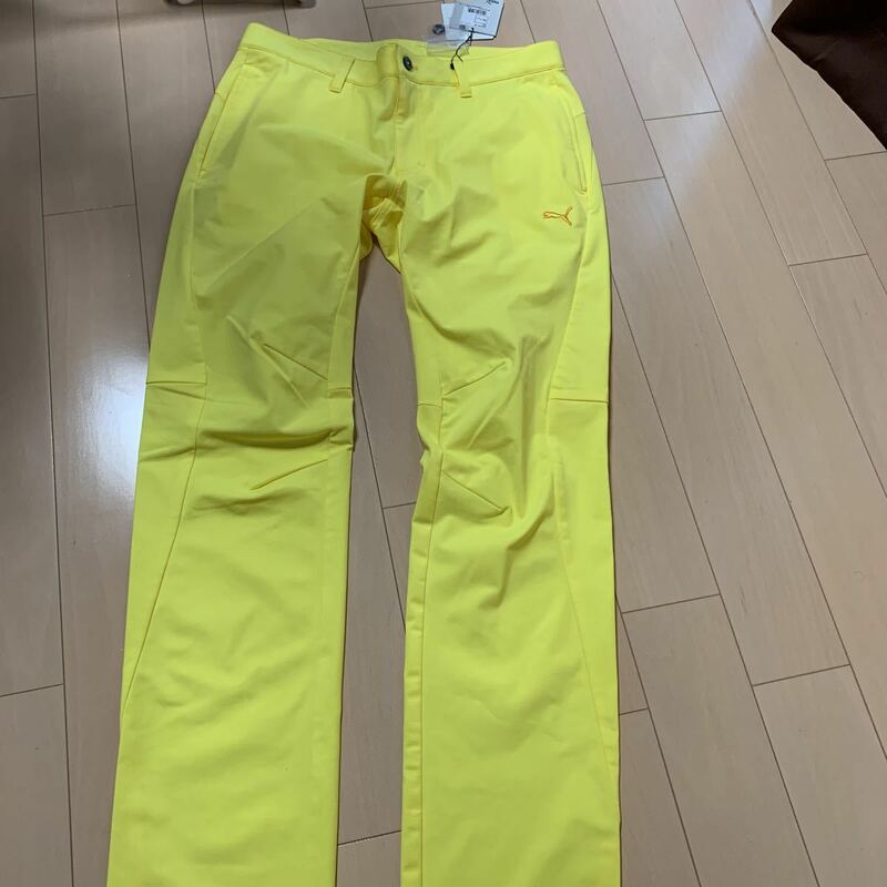 送料無料 未使用 プーマ PUMA ゴルフウェアー ズボン パンツ 黄色 ウエスト 79 UV プロテクション