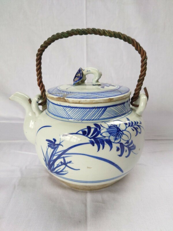 急須 染付 陶器 土瓶 茶道具 和食器 古道具 高さ15cm