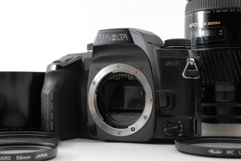 【美品 保障付 動作確認済】Minolta a-7 一眼レフ フィルムカメラ + 20-35mm f/3.5-4.5 + 100mm f/2.8 D + 100-400mm f/4.5-6.7 Lens#Q7079