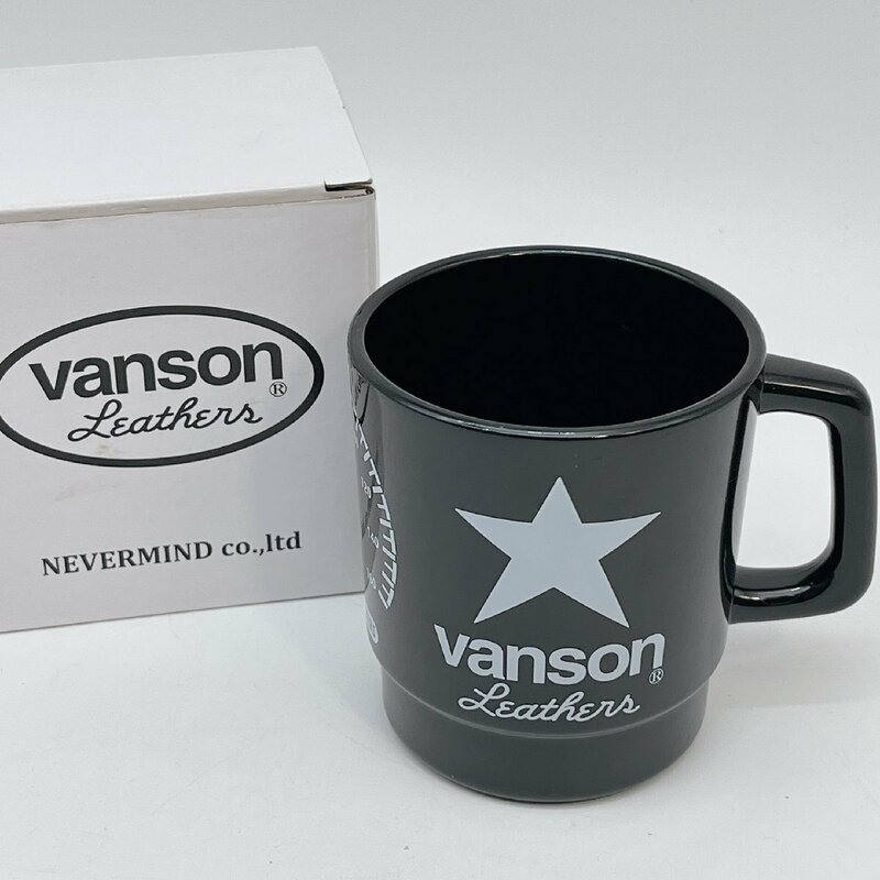 2874【未使用】VANSON バンソン マグカップ 黒 非売品 レア プラ製 コップ グラス グッズ レザー ジャケット バイカー