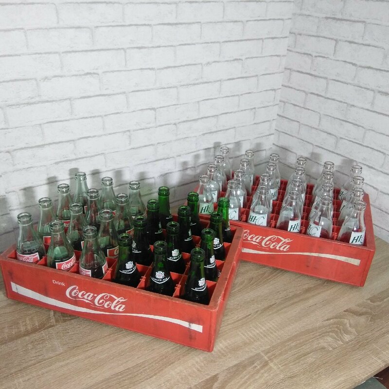 4069 【当時物】コカ・コーラ Coca-Cola ボトルケース 赤色 プラスチック ボトルケース 瓶ケース 24本入り 2箱 空瓶48本 HI-C CANADA DRY