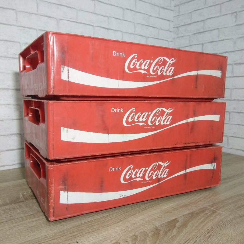 4057 【昭和レトロ】コカ・コーラ Coca Cola ボトル プラケース DRINK 旧ロゴ 赤色 3箱セット
