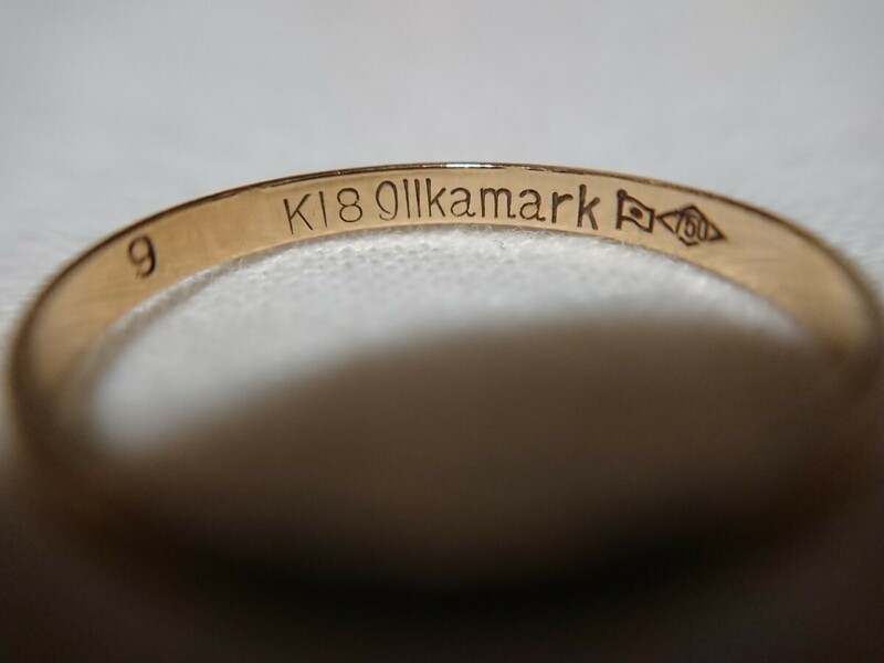 8号 0.77グラム 【 9 】【 K18 】【 Qllkamark 】 【 造幣局マーク(750) 】刻印 金 指輪 ゴールド リング USED品 デザイン ピンキー★ t170