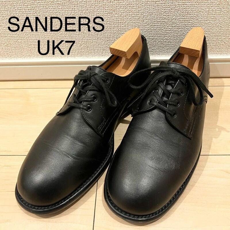 【美品】SANDERS サンダース プレーントゥ 1945BOW ブラック 黒 B.G.Sコレクション UK7 革靴 