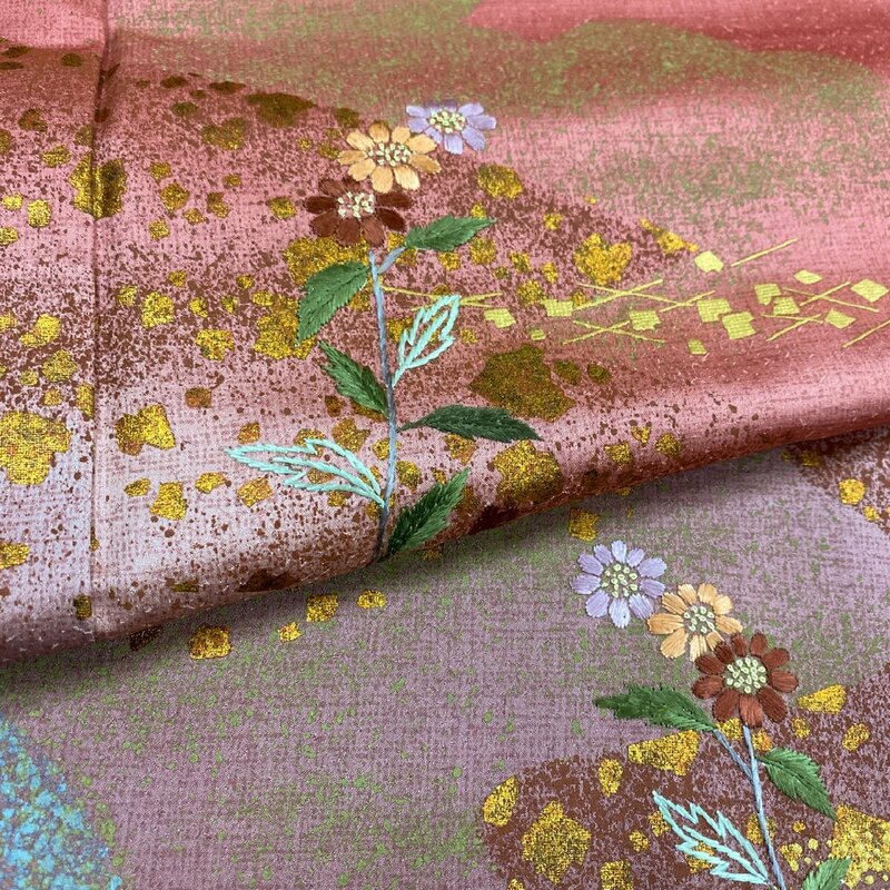着物月花　総刺繍　蘇州刺繍　相良刺繍　金彩　ぼかし染　品のある花　訪問着　正絹　ki1420