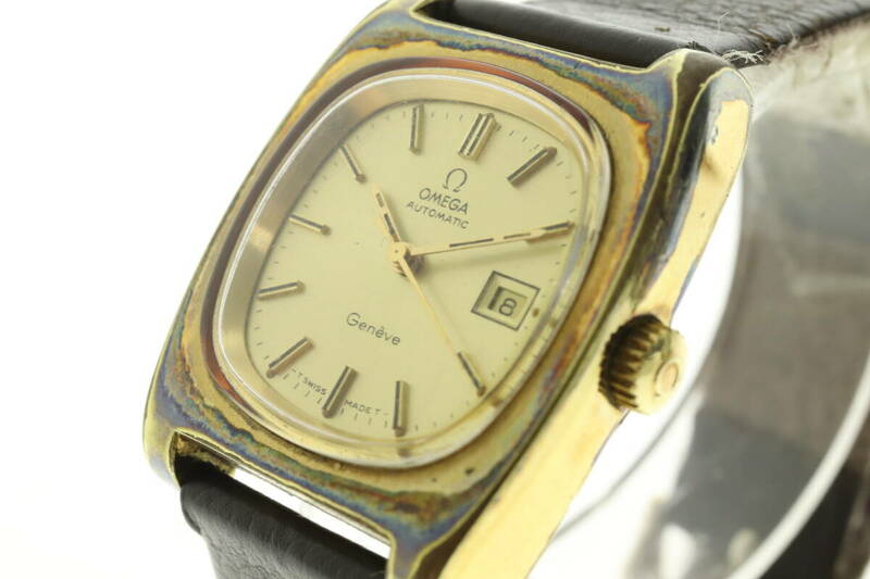 LVSP6-4-80 7T051-7 OMEGA オメガ 腕時計 Geneve ジュネーブ デイト スクエア 自動巻き 約31g ボーイズ ゴールド 動作品 中古