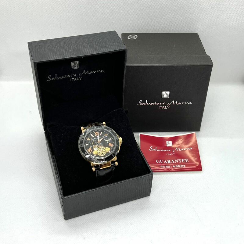 ◆未使用品【Salvatore　Marra】腕時計・サルバトーレマーラ・革ベルト・ブラック×ゴールドカラー・SM-8025SS・自動巻き