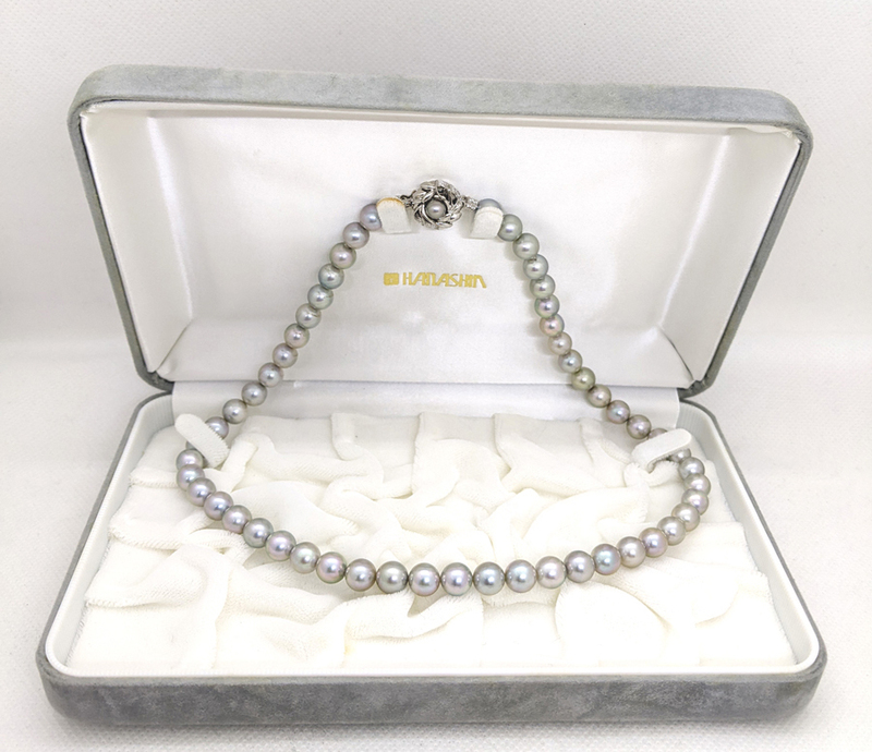 ◆真珠 パール 約7.5mm ネックレス SV留め具 グレー系 冠婚葬祭 パーティー フォーマル レディース ケース付